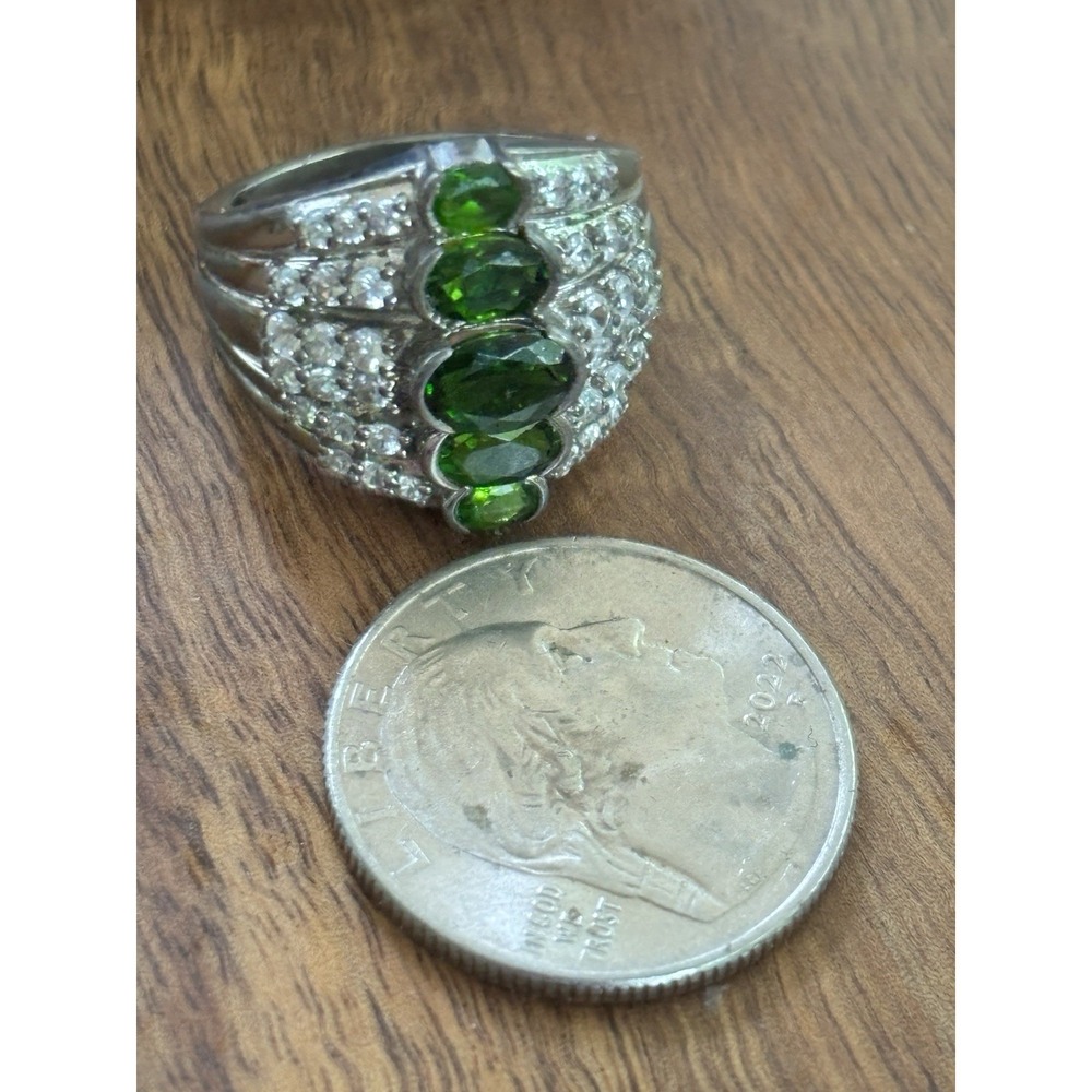 Vtg.Green Tourmaline & White Topaz Cocktail 925 Ster.Silver Ring Size 7 - Picture 9 of 9